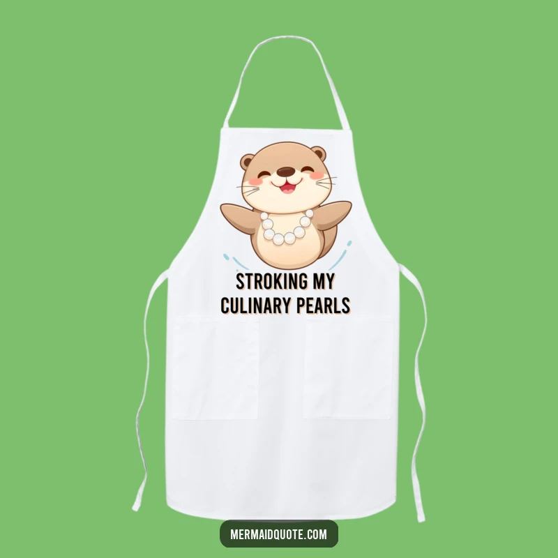 Funny Happy Sea Otter Pearl Apron: Cook with Joyful Coastal Flair!