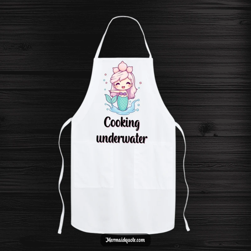Funny Mermaid Apron with a friendly mermaid in a seashell crown playfully splashing water, perfect for cooking and kitchen cheer.