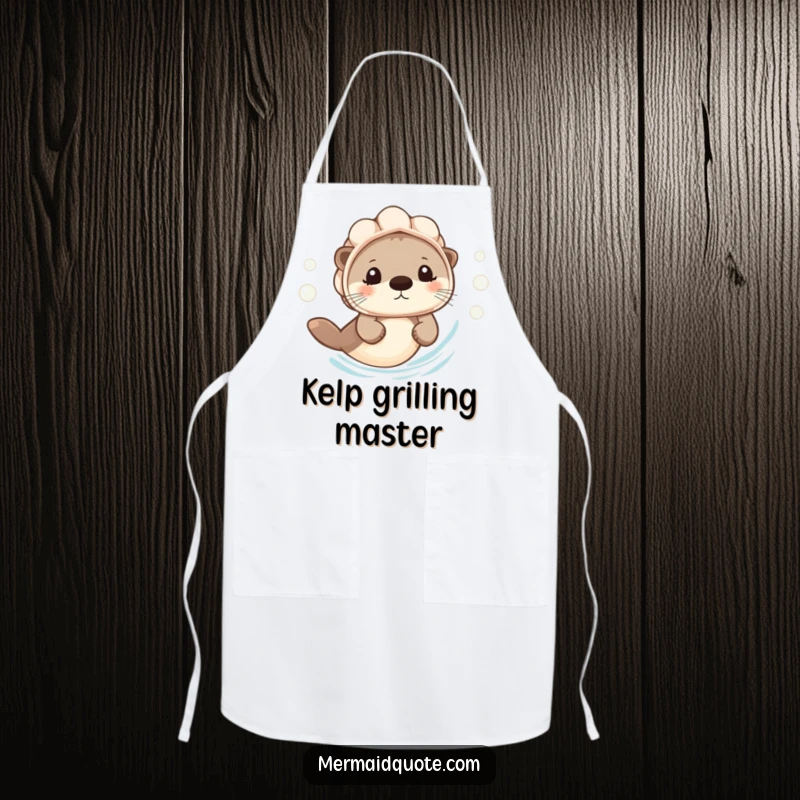 Funny Apron: A tiny otter wears a seashell helmet and swims cheerfully, perfect for fun and bubbly cooking.