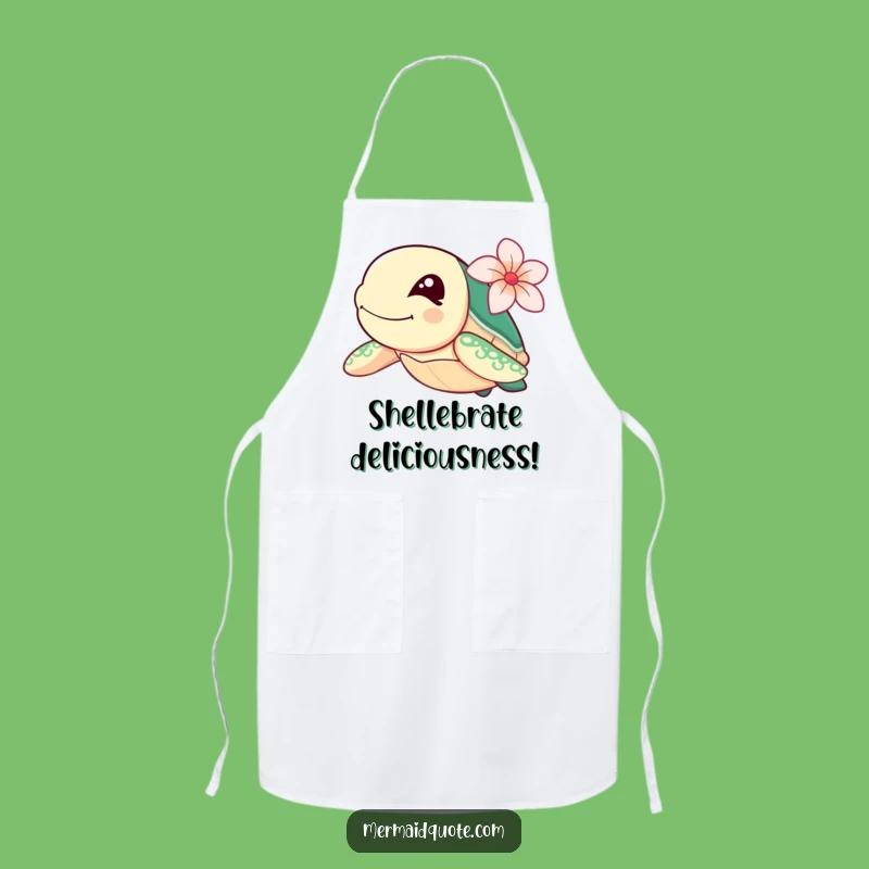 Funny Sea Turtle Apron: Winking Swimmer with Flower, Perfect Funny Kitchen Gift