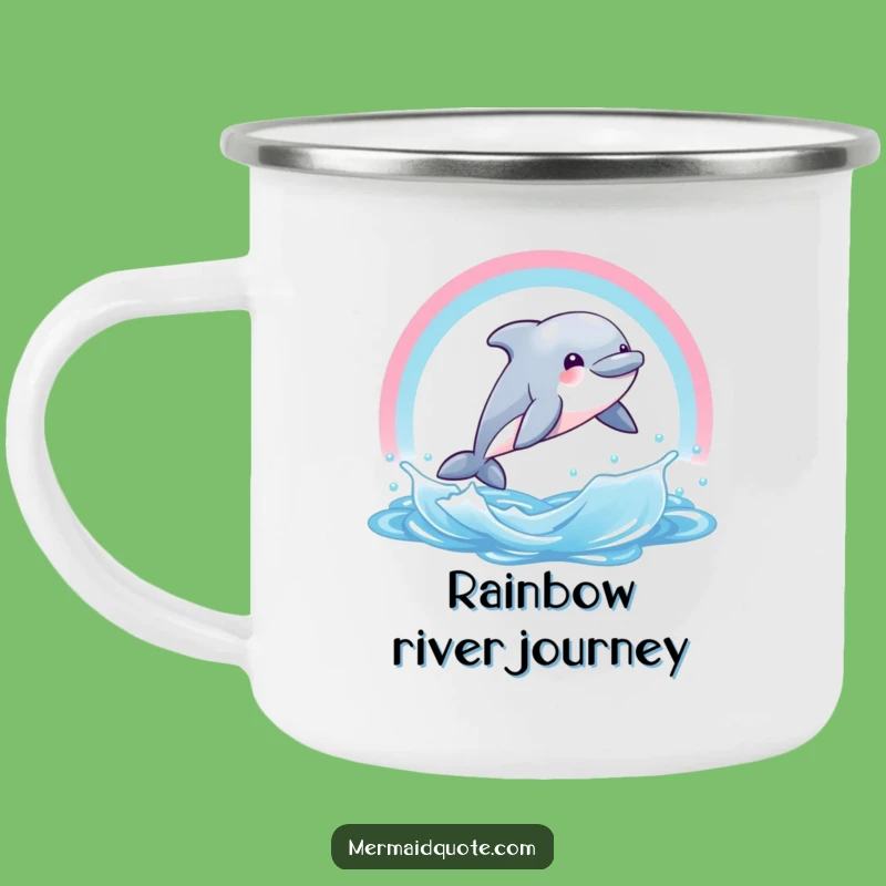 Funny Dolphin Rainbow Camping Mug - Joyful Coffee for Water Lovers
