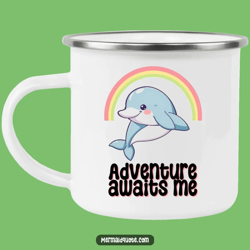 Funny Dolphin Rainbow Camping Mug: Leaping Joy, Outdoor Funny Gift