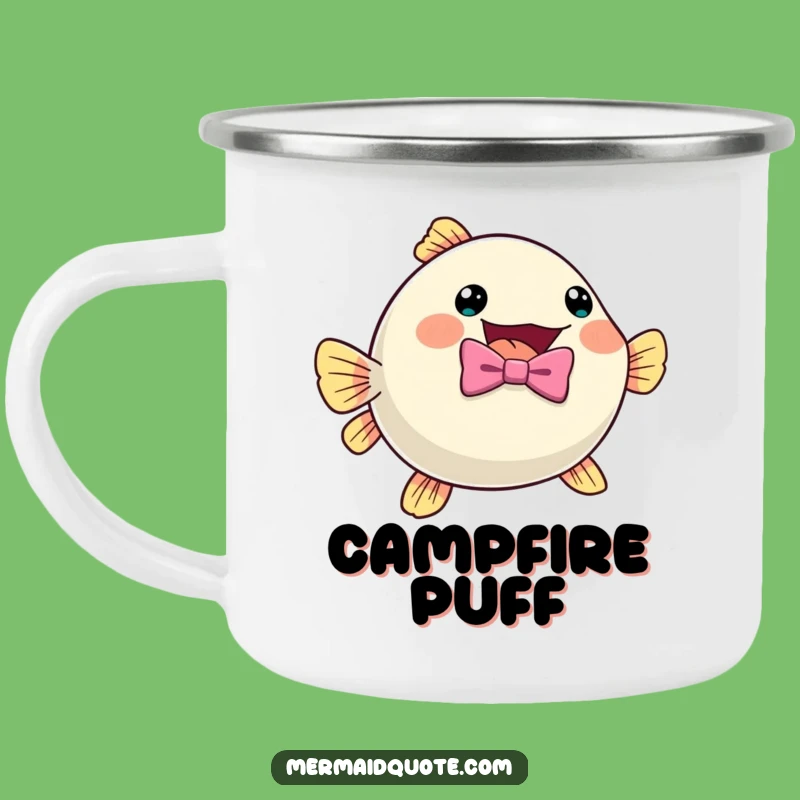 Funny Pufferfish Camp Mug: Bow Tie Excitement Outdoor Adventure Gift