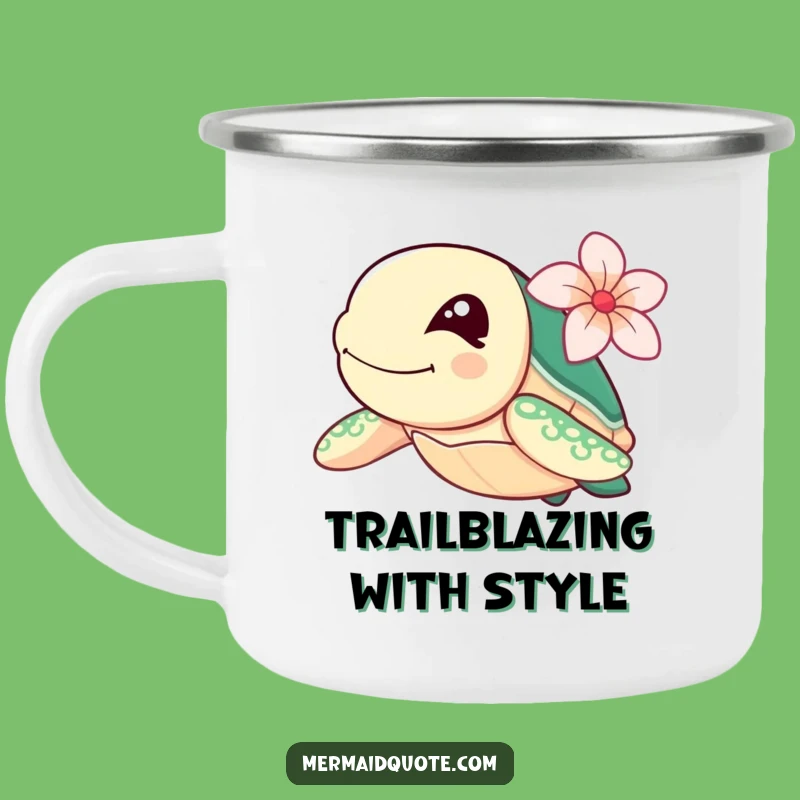 Funny Sea Turtle Camping Mug: Winking Swimmer with Flower, Outdoor Funny Gift
