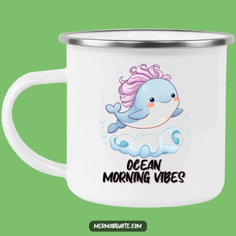 Joyful Baby Whale Leap Enamel Camping Mug: Funny and Whimsical Outdoor Gift