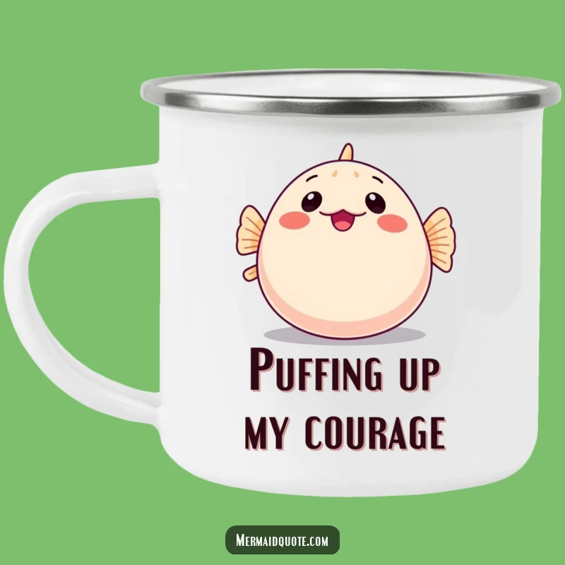 Funny Shy Pufferfish Camping Mug: Adventure with Comical Inflation