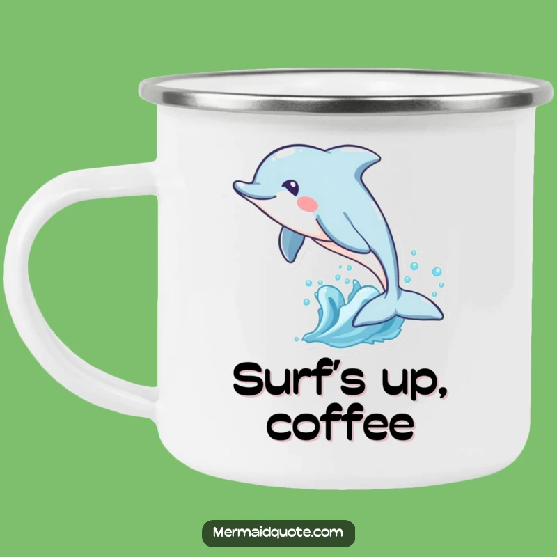 Funny Dolphin Waves Camping Mug: Durable Ocean Gear, Perfect Funny Gift