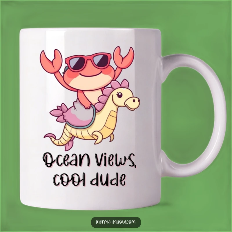 Funny Crab on Seahorse Mug: A Joyful Ride for Your Coffee, Perfect Funny Gift!