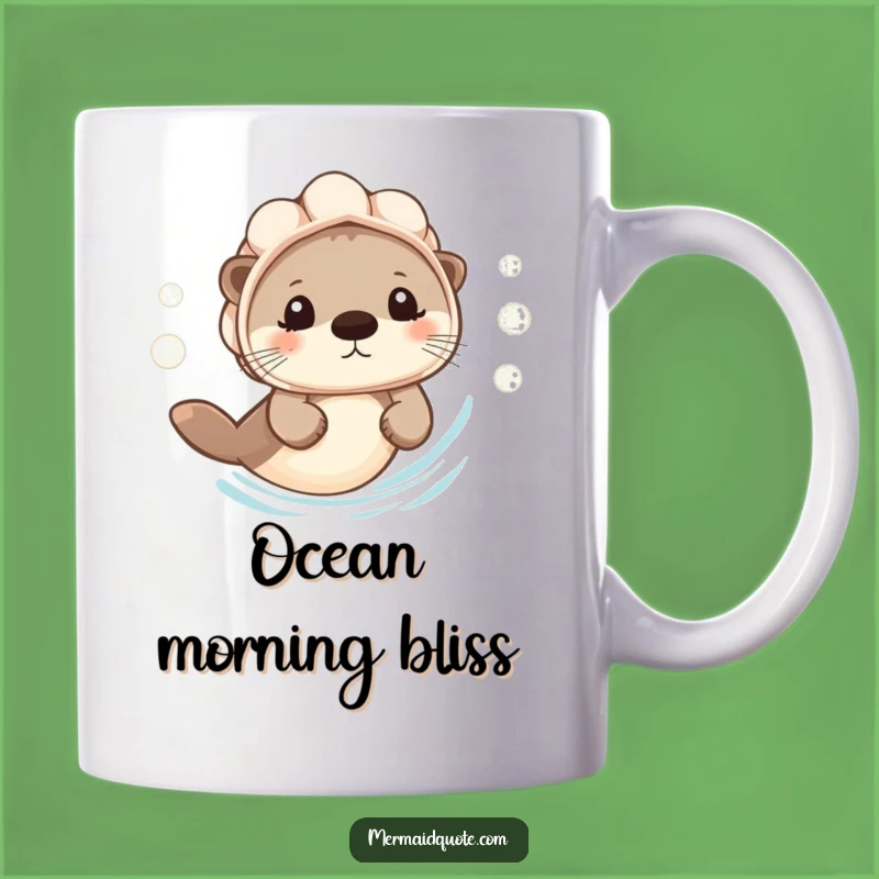 Funny Otter Swimming Mug: Cheerful Seashell Helmet Otter's Bubbles, Perfect Aquatic Gift!
