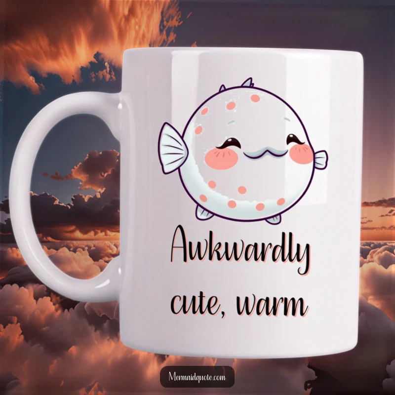 Funny Pufferfish Blushing Mug: Shy pufferfish slightly inflating with a sparkling blush, an adorable and sweet ocean design.