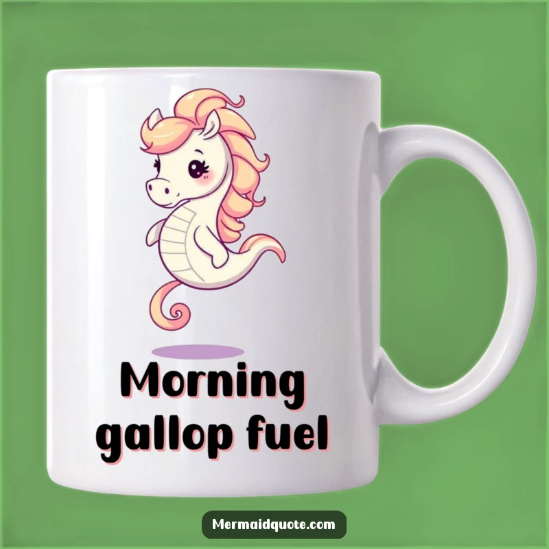 Funny Seahorse Galloping Mug: Joyful Swirling Mane Ocean Rider Gift