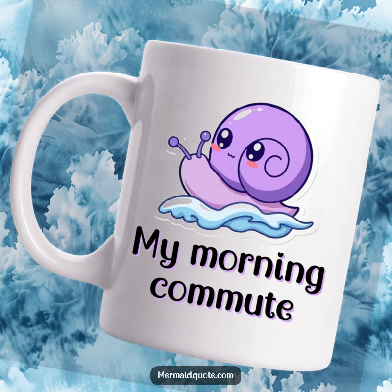 Funny purple sea snail creature with wide, bubbly eyes joyfully riding a small, cresting wave, capturing pure aquatic bliss.