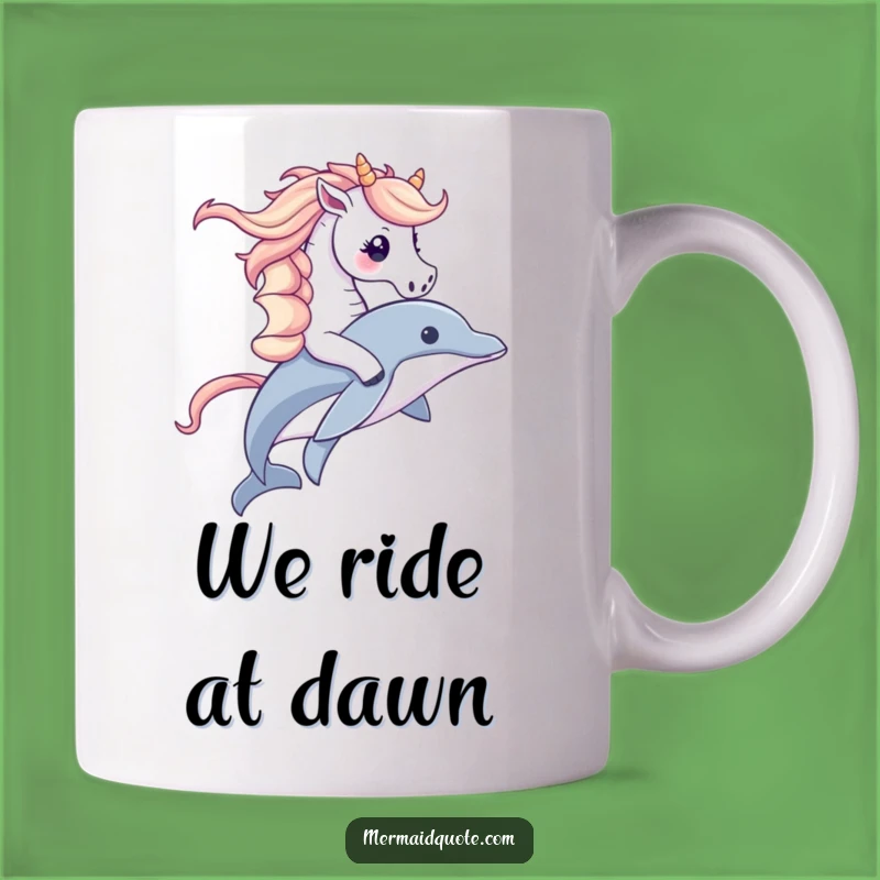 Funny Seahorse Riding Dolphin Mug: Adorable Ocean Rider Design, Perfect Funny Gift