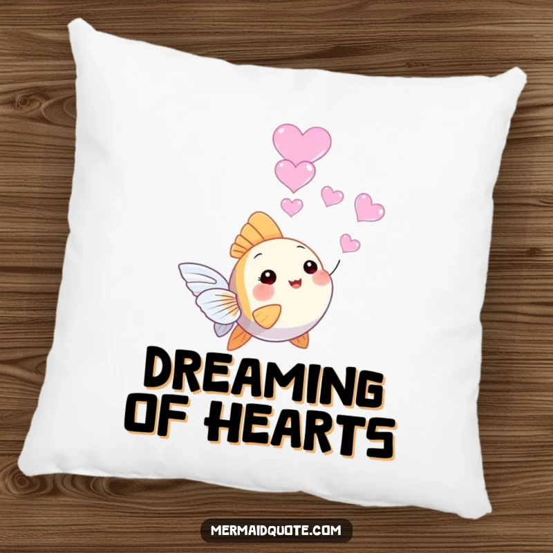 Funny tiny angelfish pillow, happily blowing heart-shaped bubbles, offering comfort and a sweet, loving touch to any space.