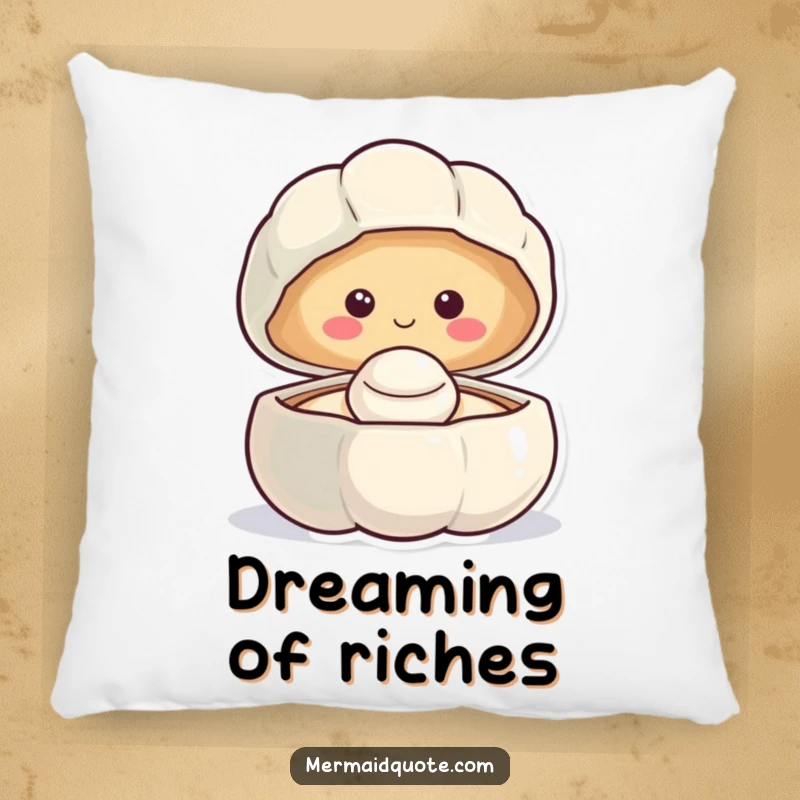 Funny smiling clam pillow revealing a happy pearl, designed for comfort and adding a touch of cheerful ocean decor.