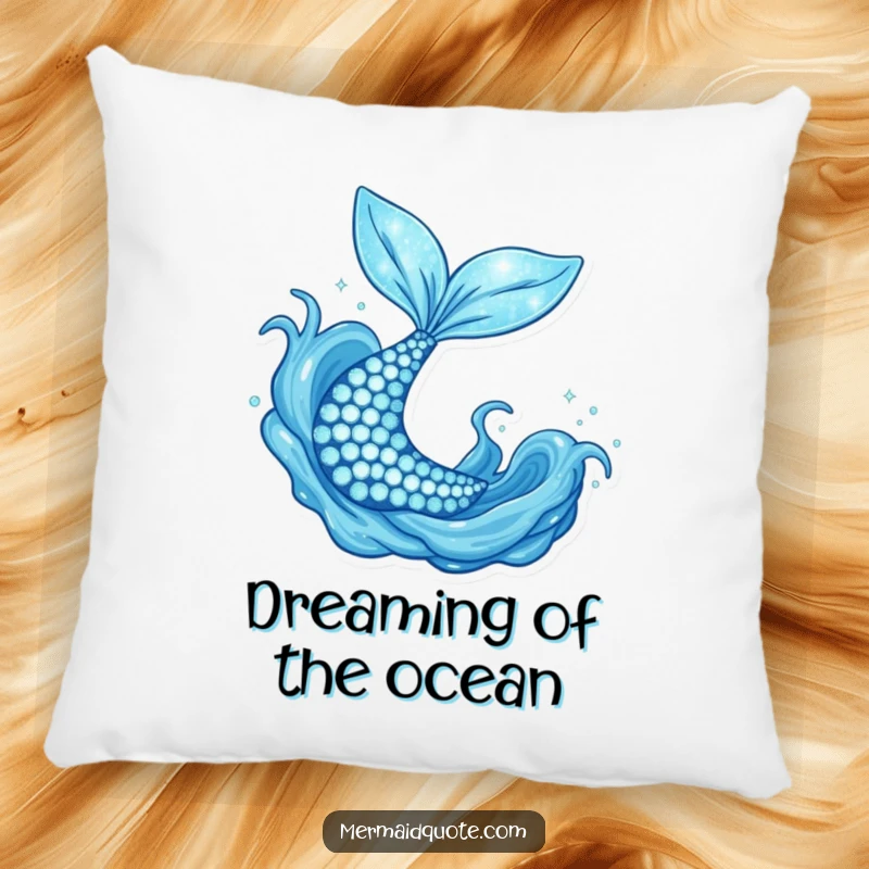 Funny sparkly mermaid tail flipping joyfully, a soft pillow bringing humorous enchantment and comfort.