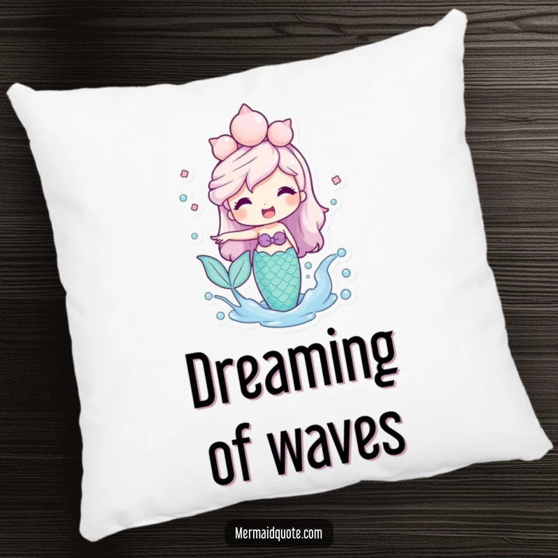 Funny Mermaid Pillow with a smiling mermaid in a seashell crown playfully splashing water, offering soft comfort and ocean charm.