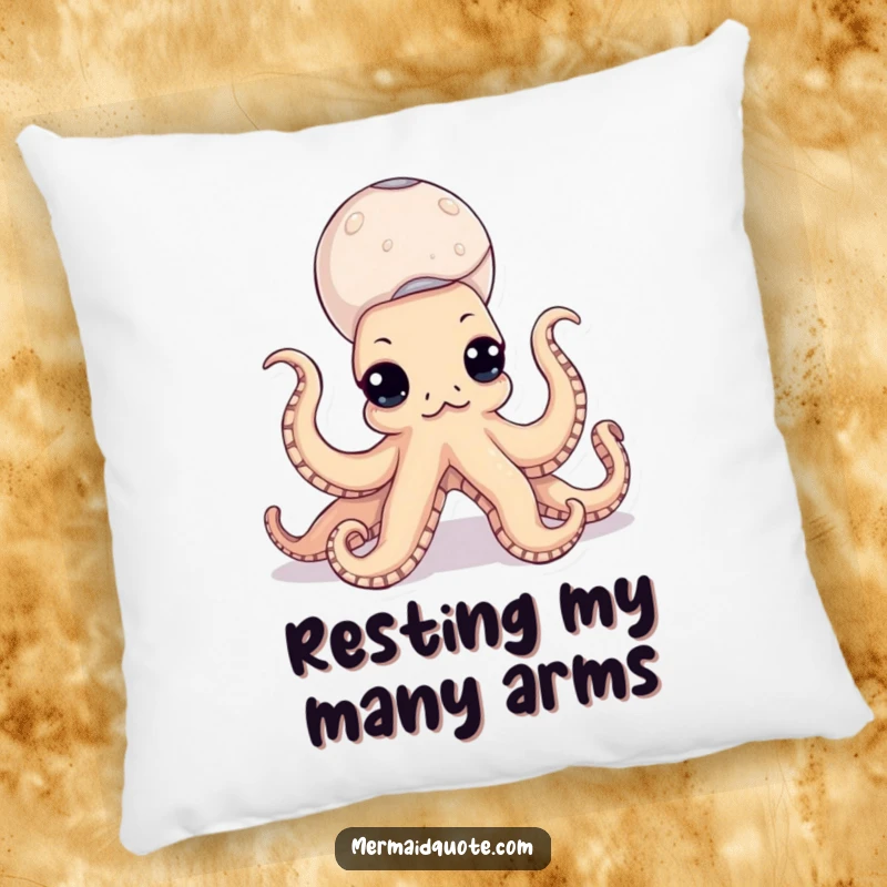 Funny octopus pillow with a charming design of a sea creature balancing a stack of seashells, adding a touch of whimsy to any seating.