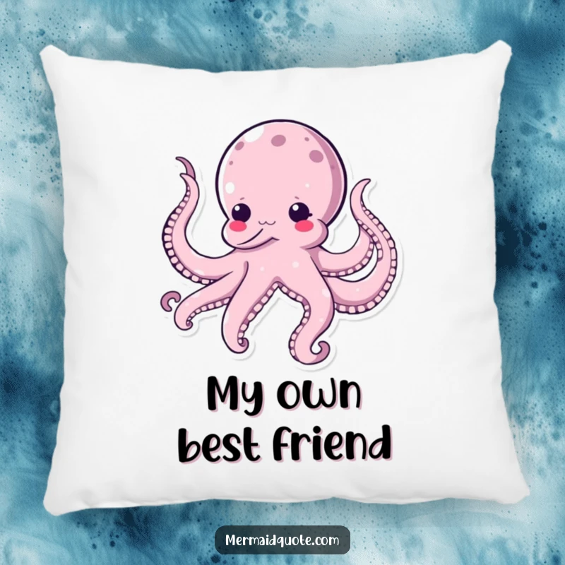 Funny kawaii octopus pillow, depicting a comical octopus tickling itself with its tentacles, offering comfort and a dose of humor.