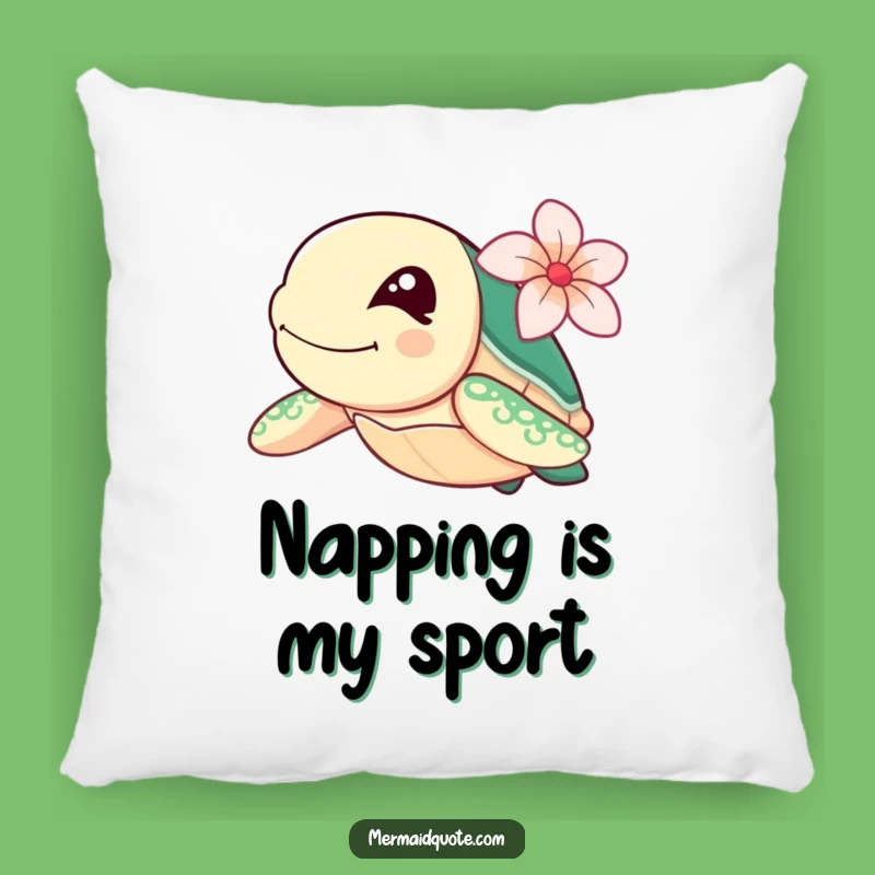 Funny Sea Turtle Pillow: Winking Swimmer with Flower, Comfy Funny Gift