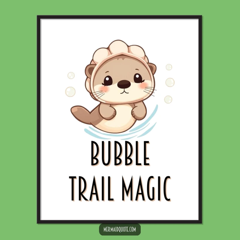 Funny Otter Swimming Digital Art: Instant Cheer of a Seashell Helmet Otter