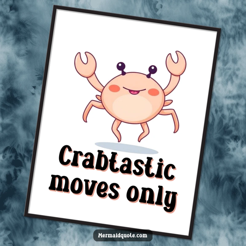 Funny little crab with extra legs doing a funny leg dance, vibrant digital art for instant humorous decor.