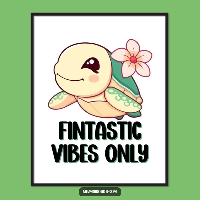 Funny Sea Turtle Digital Art: Winking Swimmer with Flower, Instant Funny Decor