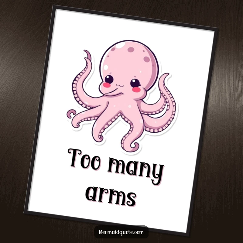 Funny kawaii octopus digital art print, featuring a comical octopus tickling its own tentacles, ready to bring instant joy and humor.