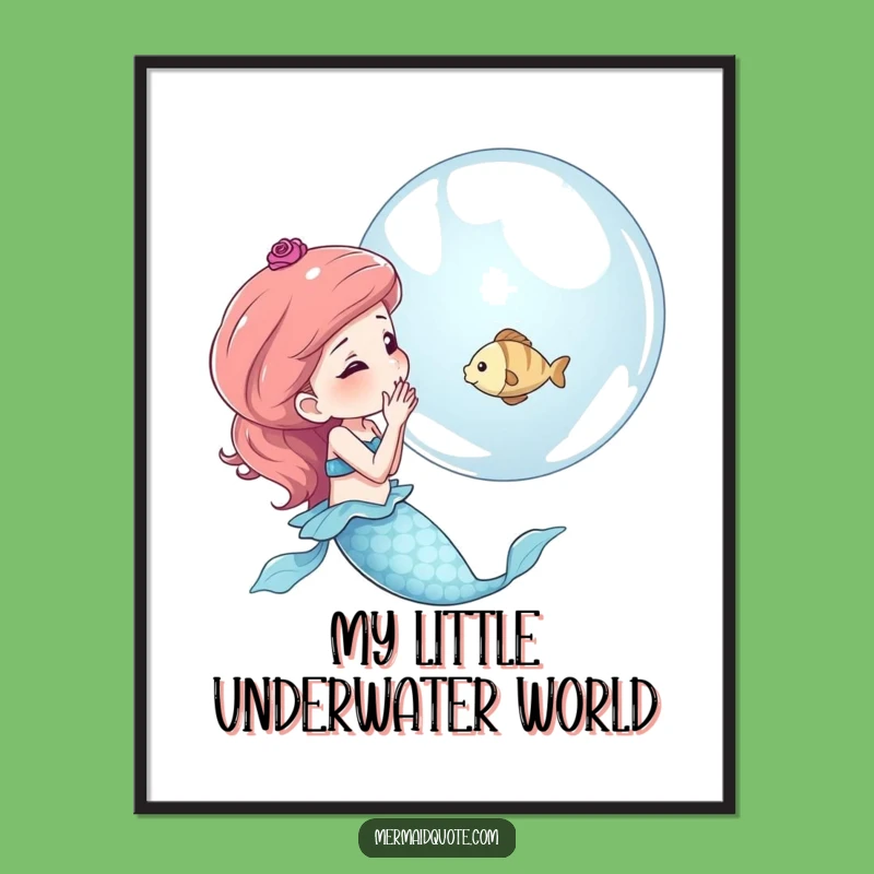Funny Mermaid Bubble Art Print - Whimsical Digital Download & Hilarious Gift