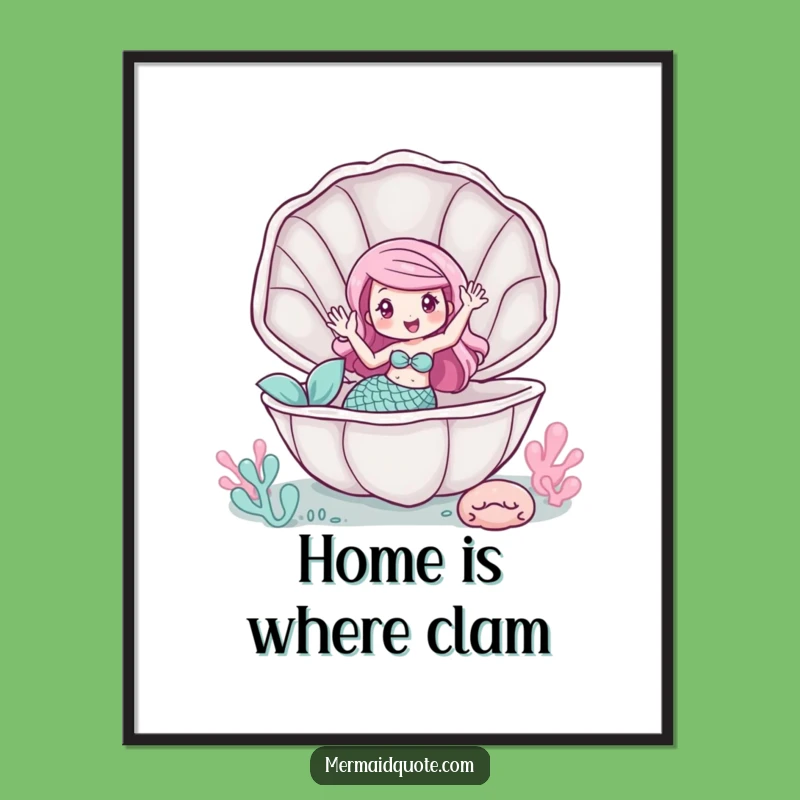 Funny Mermaid Clam Wave Digital Art - Whimsical Downloadable Print