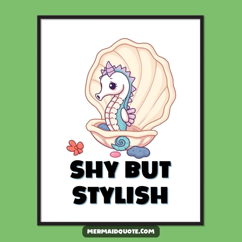 Funny Seahorse Clam Digital Print: Instant Ocean Charm Decor