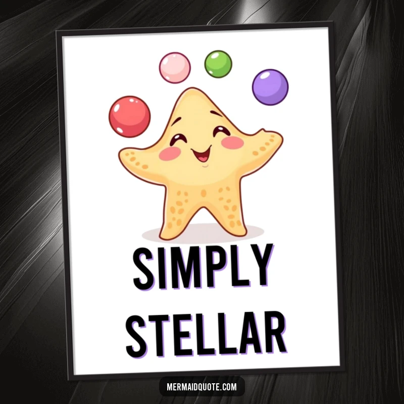 Funny Starfish Juggling Digital Art Print: Instant download of a playful starfish juggling pearls with a mischievous grin, cheerful wall art.