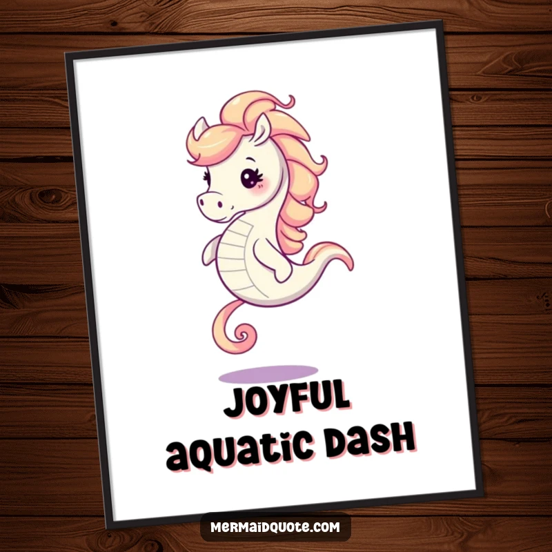 Funny seahorse with a swirling mane galloping, presented as a downloadable digital art print for instant wall decor.