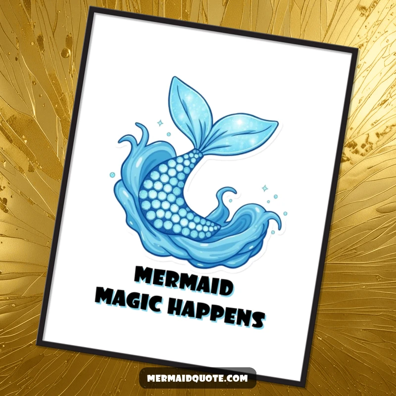 Funny sparkly mermaid tail flipping joyfully, a digital art print for instant humorous underwater magic.