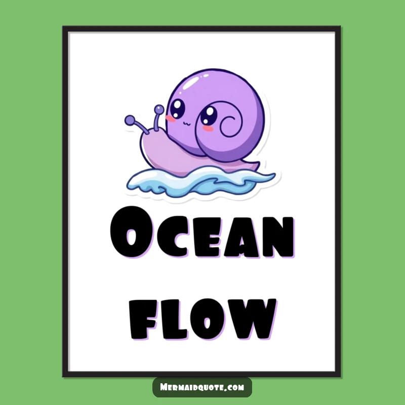 Funny Purple Sea Snail Digital Art - Bubbly Eyes Wave Illustration, Instant Funny Gift