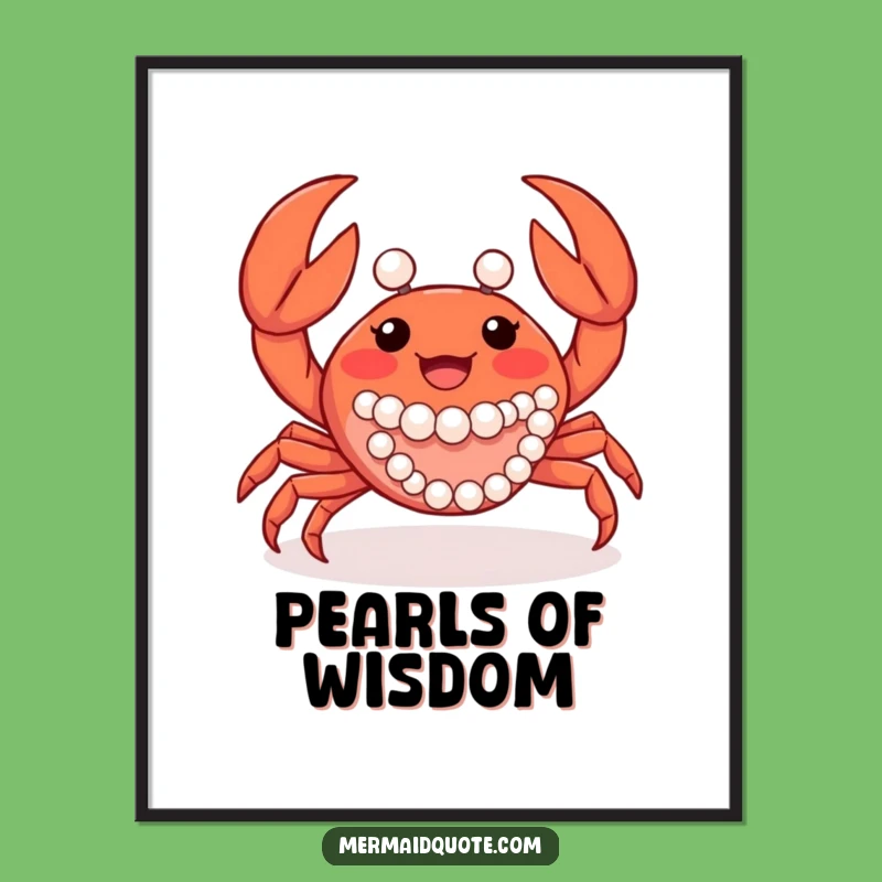 Funny Crab Digital Art - Claws & Pearls Whimsy, Instant Elegant Funny Gift
