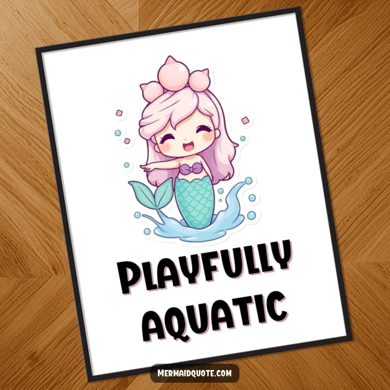 Funny Mermaid Digital Art Print with a smiling mermaid in a seashell crown playfully splashing water, instantly downloadable for seaside decor.