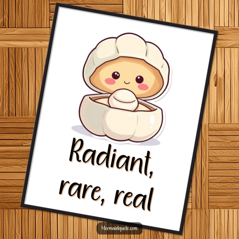 Funny smiling clam digital art print revealing a happy pearl, a joyful and downloadable piece for instant decoration.