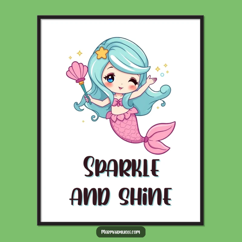 Funny Mermaid Magic Wand Digital Art - Enchanting Downloadable Print