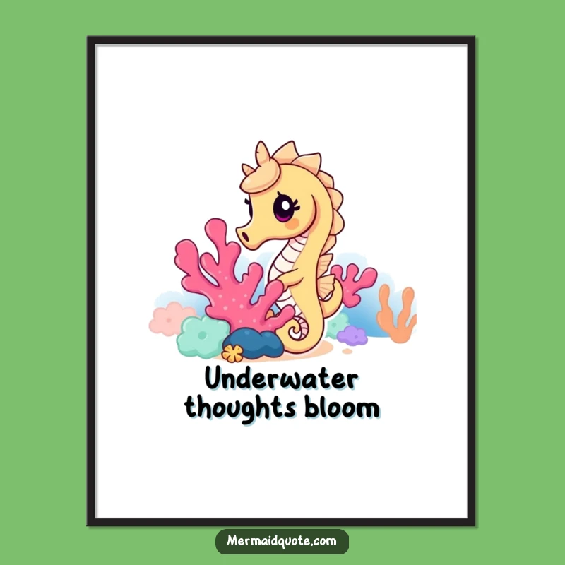 Funny Seahorse Coral Peek Digital Print: Instant Ocean Humor Download