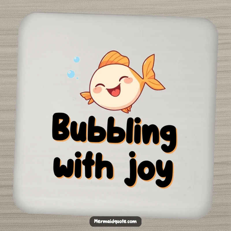 Funny drink coaster showing a fish laughing heartily, encircled by a playful stream of bubbles as it swims in a comical loop.