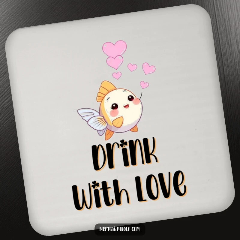 Funny tiny angelfish coasters, happily blowing heart-shaped bubbles, offering protection and a sweet, romantic touch to tabletops.