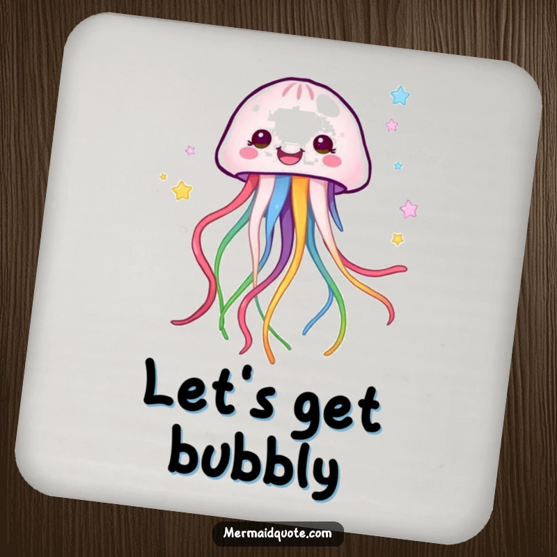 Funny jellyfish creature with colorful trailing ribbons, designed as a functional and artistic drink coaster.