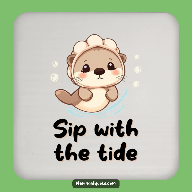Funny Otter Swimming Coaster Set: Protect Surfaces with a Seashell Helmet Otter's Cheer
