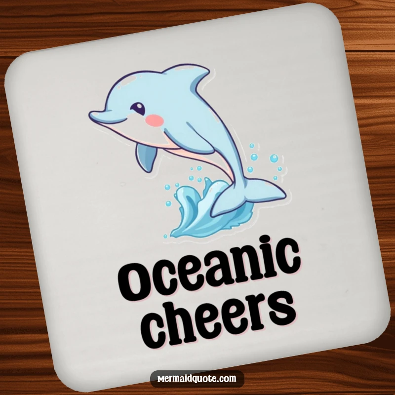 Funny drink coasters featuring a playful dolphin leaping through waves, protecting tables with dynamic ocean humor and style.