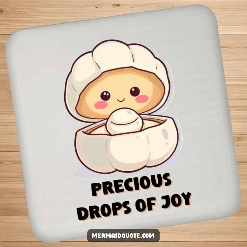 Funny smiling clam drink coasters revealing a happy pearl, adding cheerful ocean humor to any table.