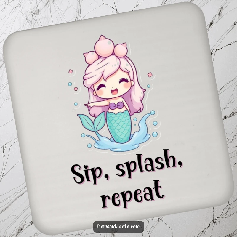 Funny Mermaid Coasters with a smiling mermaid wearing a seashell crown playfully splashing water, practical for drinks and conversation starters.
