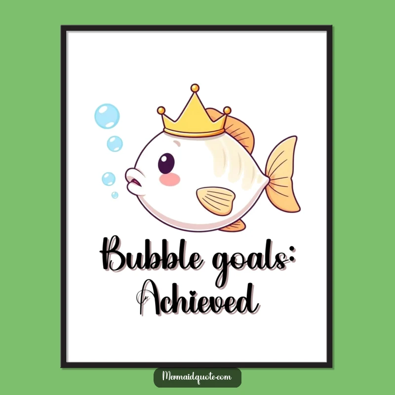 Funny Kawaii Fish Crown Poster: Adorable Aquatic Royalty Wall Art