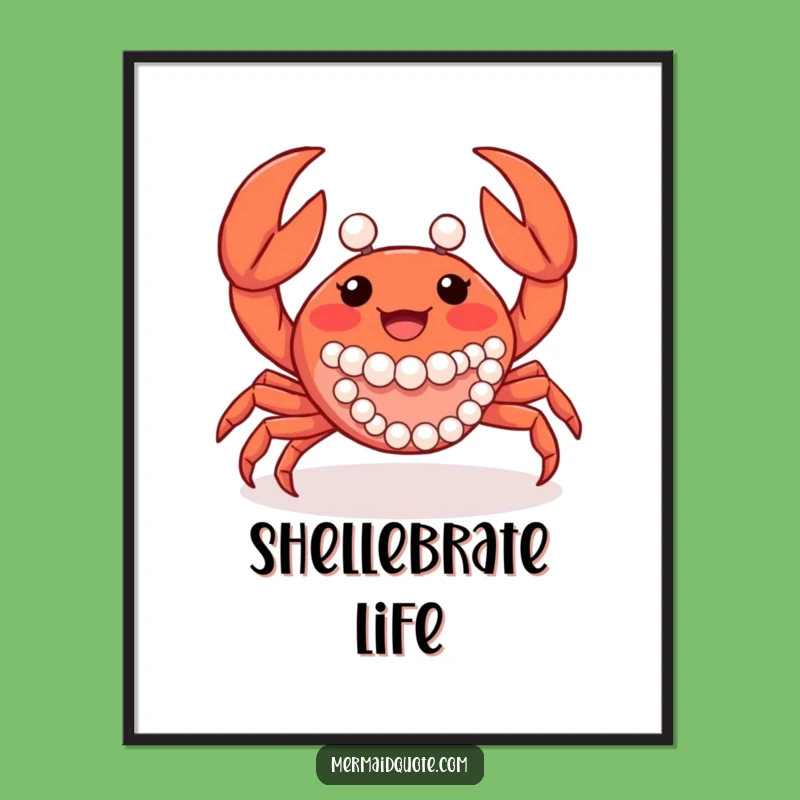 Funny Crab Poster - Joyful Claws & Pearls Art, Elegant Funny Gift for Wall Decor