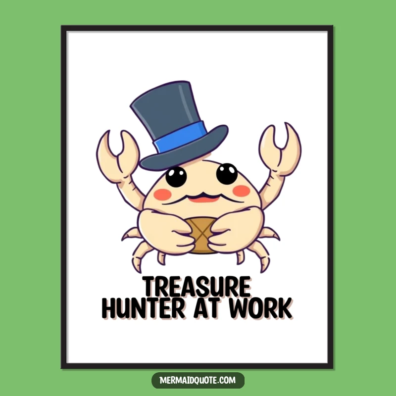 Funny Crab Treasure Art Poster: Whimsical Top Hat Crustacean Wall Decor Gift